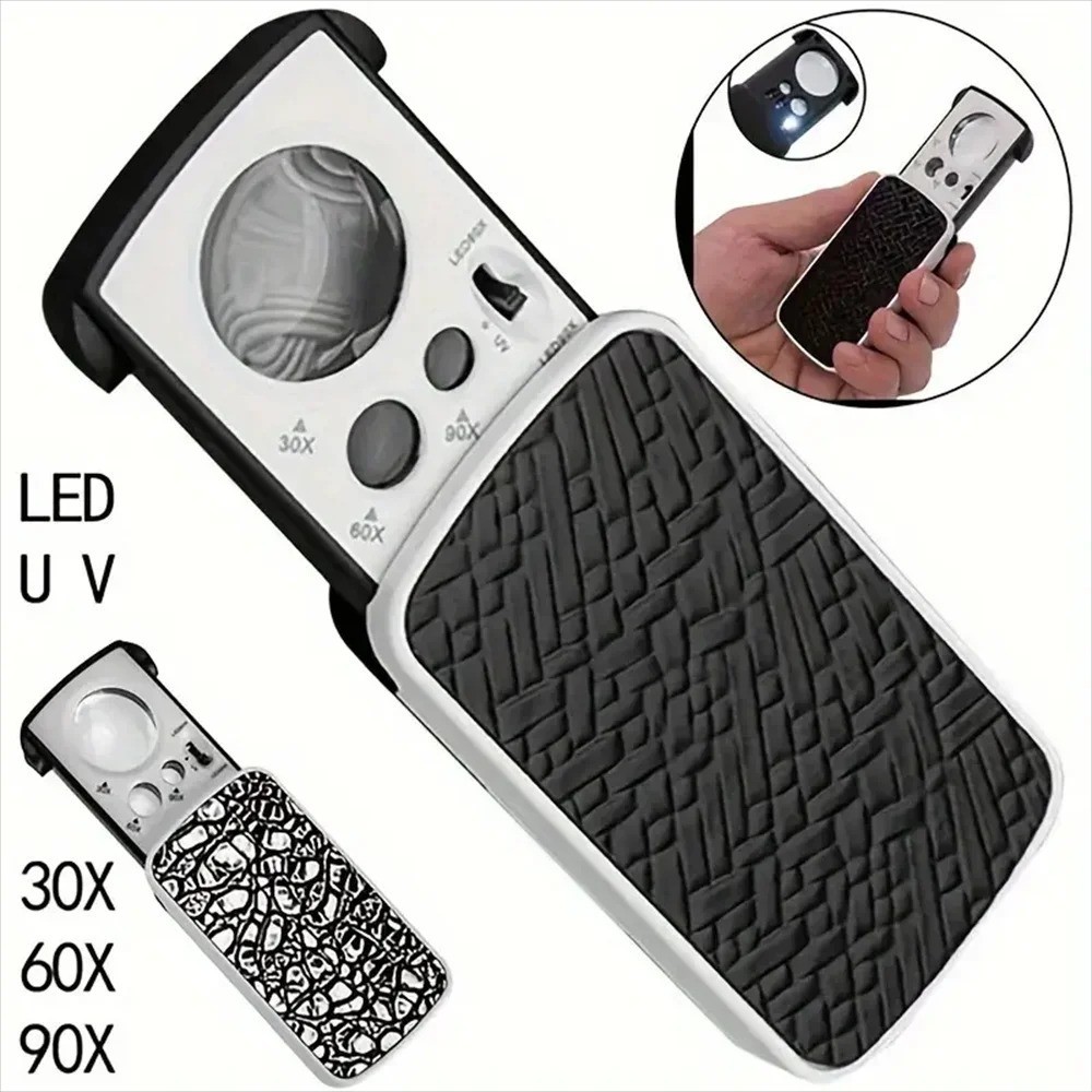 30X 60X 90X Pockets Magnifying Magnifier Jeweler Eye Glass Loupe Loop LED Light