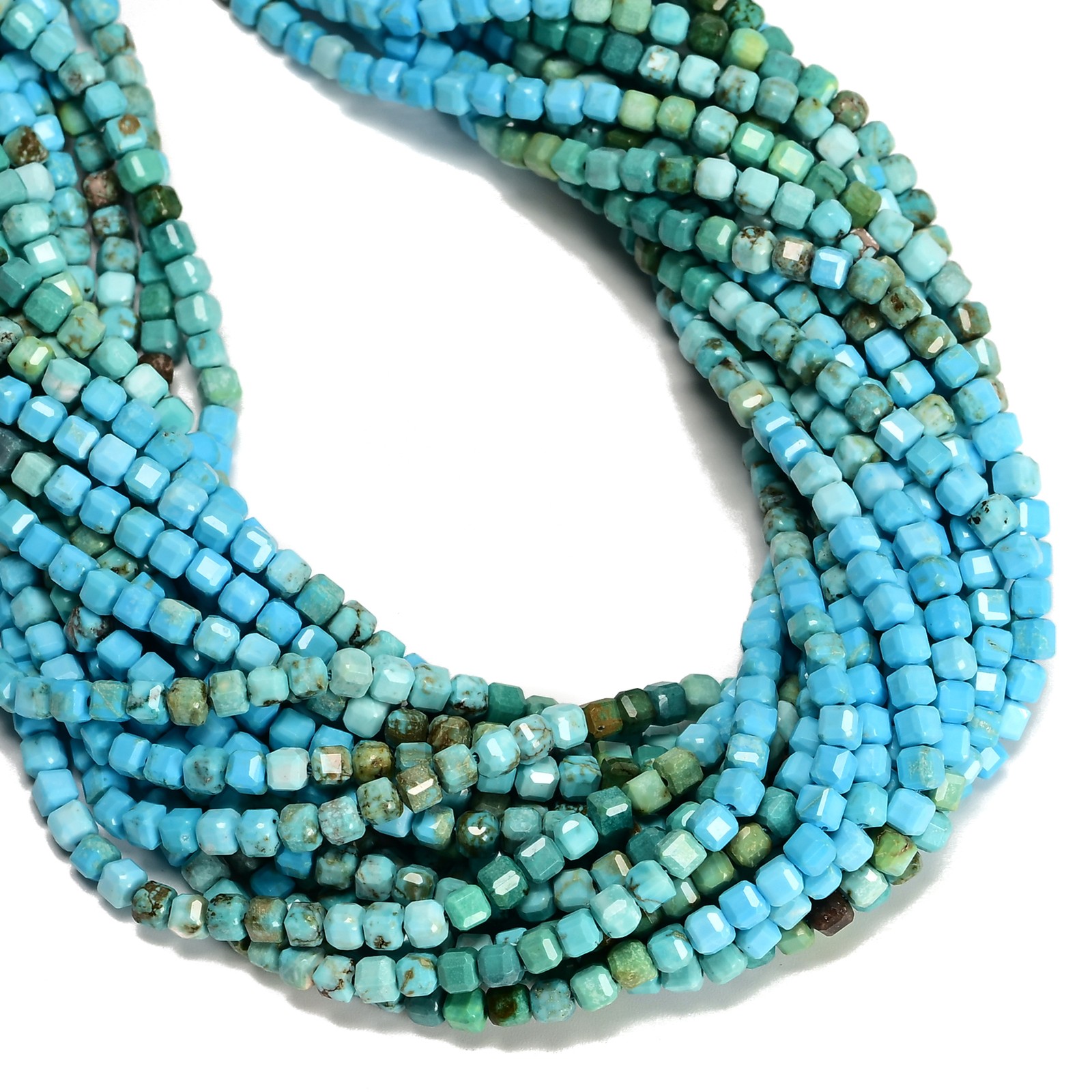 Gradient Turquoise Faceted Cube Beads Size 3mm 4mm 15.5” Strand
