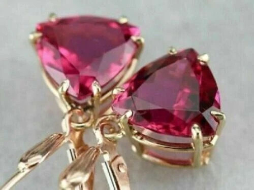 4Ct Lab Created Pink Sapphire Drop/Dangle Earrings 14K Yellow Gold Plated