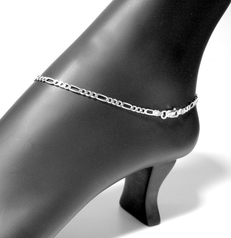 925 Sterling Silver 3MM Figaro Bracelet , Anklet And Necklace ALL SIZES 7″-30″
