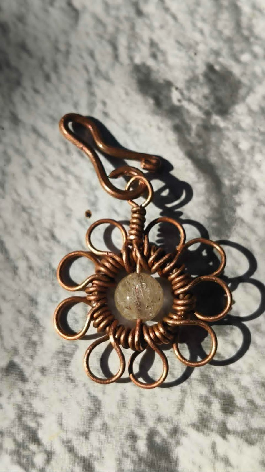Flower Copper Pendant Wire Wrapped Mandala Rutilated Quartz Lucky Jewelry #PM2