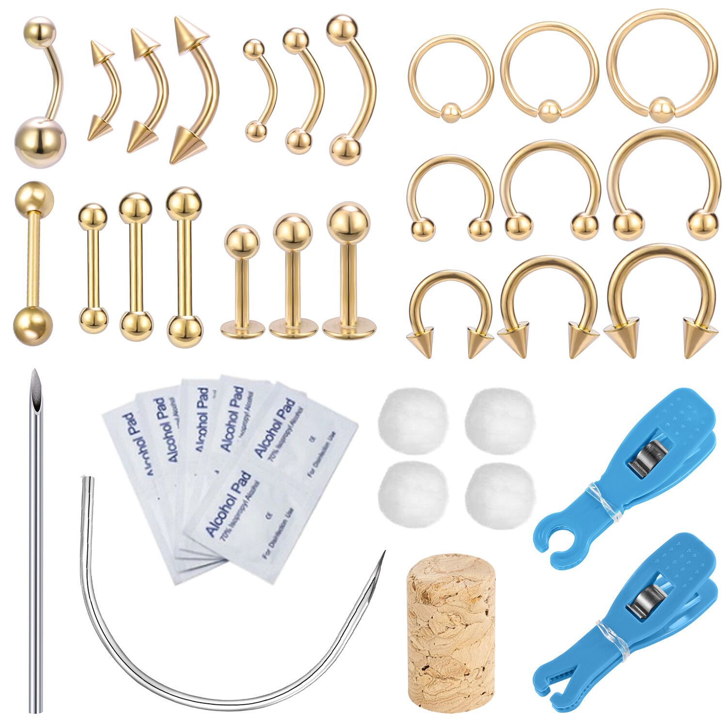 42Pcs Stainless Steel Professional Body Piercing Tool Kit for Belly Lip Ear Nose