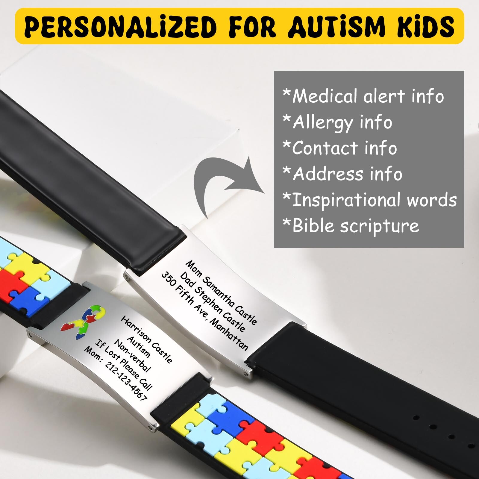 Personalized Medical ID Bracelet Silicone Autism Seizure Men Women Kid Wristband