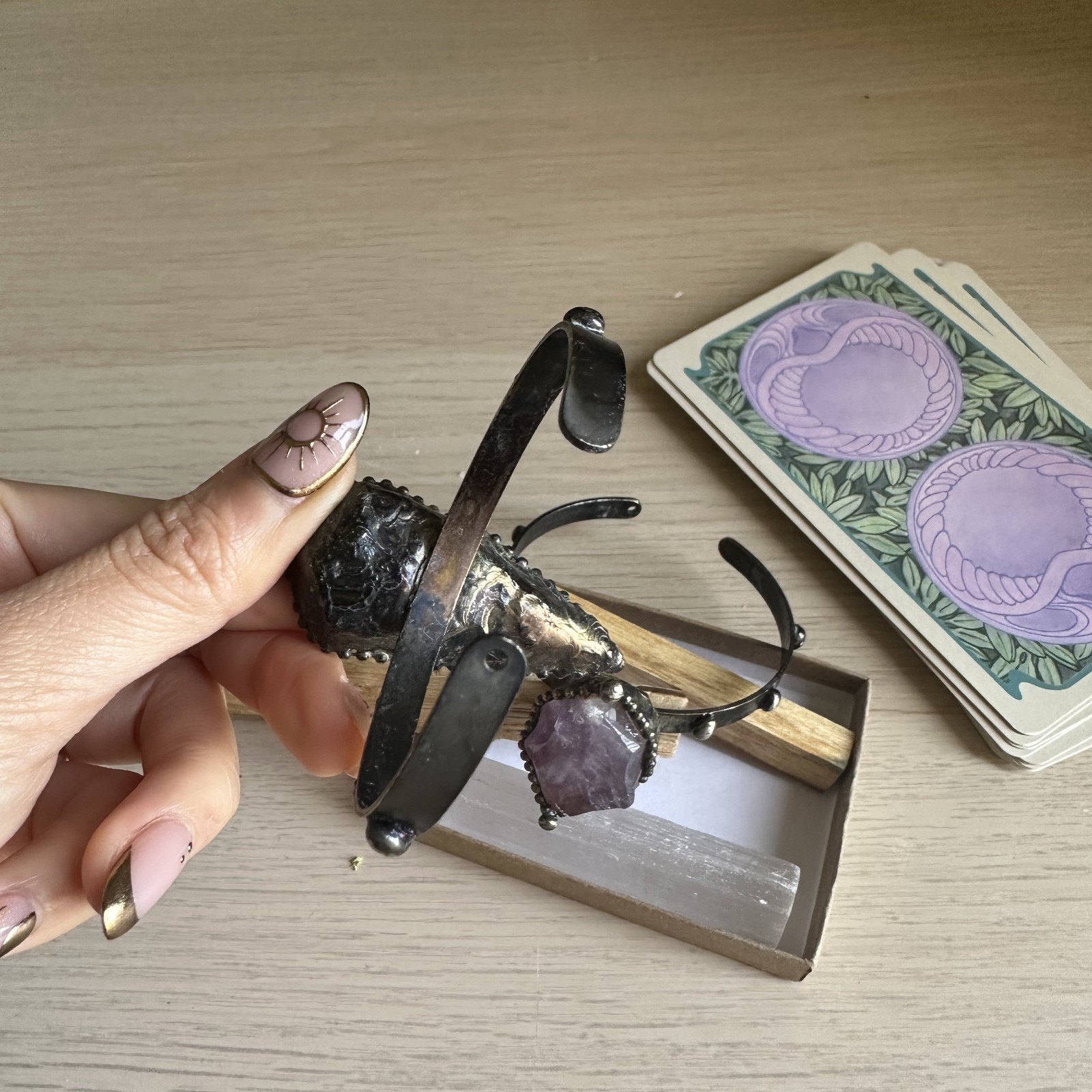 Amethyst Raw Shape Brass Adjustable Statement Bangle- New no tag