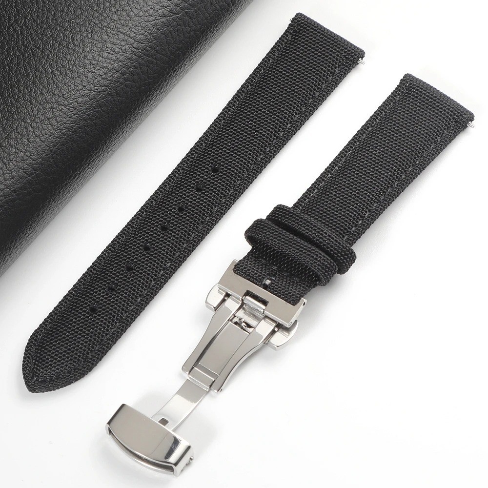 Nylon Sailcloth Watch Strap Butterfly Clasp Quick Release 18-24mm