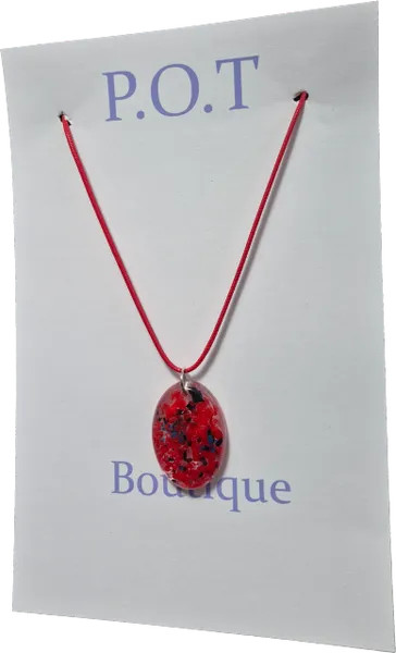 Red Oval Pendant Necklace/Jewelry For Teens/Girls/Casual Fashion/Glossy/Gifts