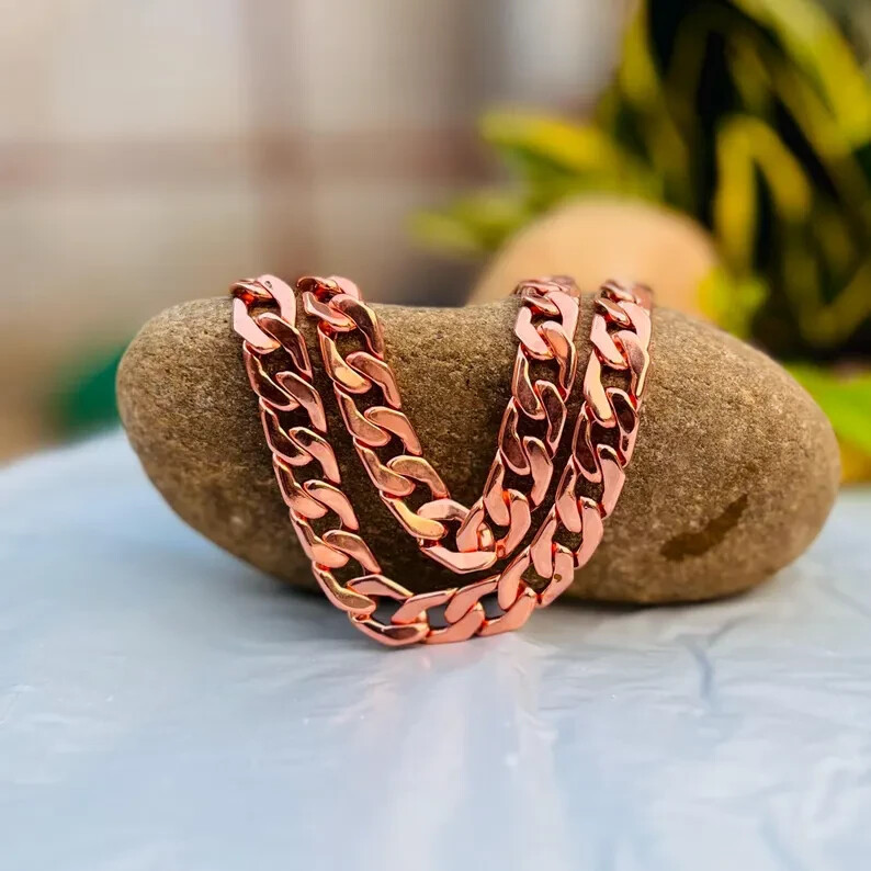 20 inch Pure Copper Solid CUBAN Chain Necklace, Healing Jewelry Spiritual