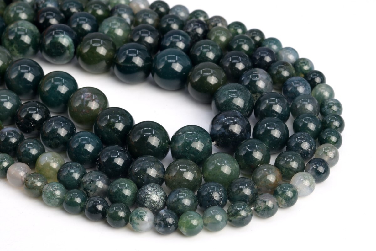 Natural Green Moss Agate Beads Grade AAA Round Loose Beads 3/4/6/8/10/12/15-16MM