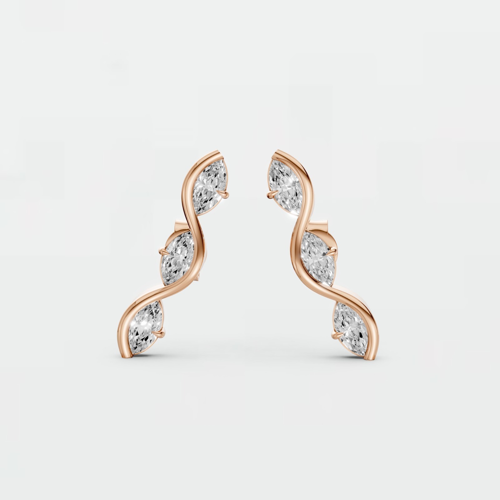 Ear Crawler Climber Stud Earrings Marquise Lab Grown Diamond Prong Setting