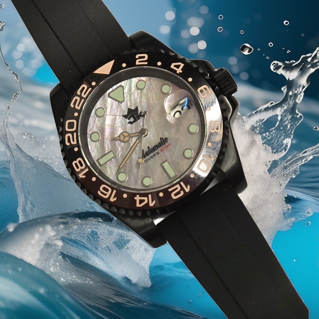 40mm Black PVD Coated Watch SS Automatic 24 Jewel Sapphire Crystal Seiko MVT