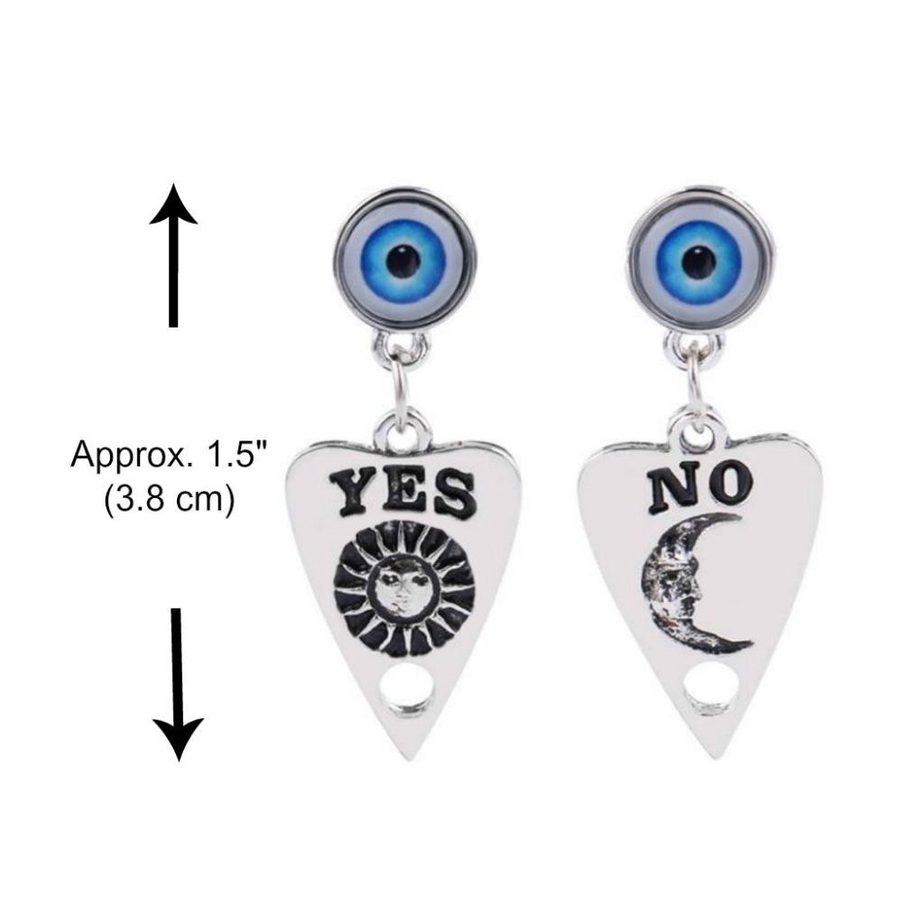 OUIJA PLANCHETTE EARRINGS 1.5″ Evil Eye Yes No Occult Stainless Steel Posts NEW