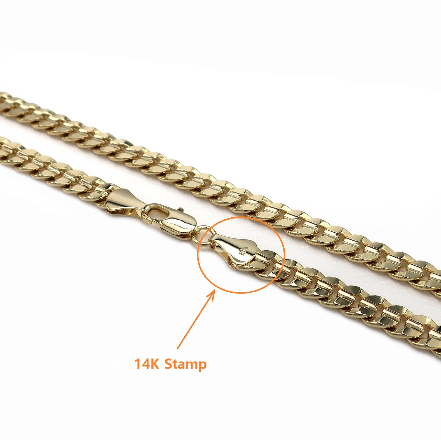8mm 12 Piece Concave Cuban link Chain 8″ 20″ 24″ 30″ 14k Gold Plated Necklace