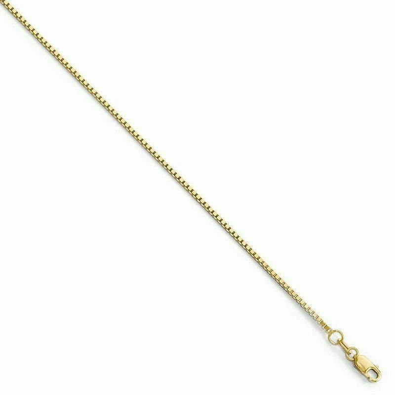 14K Solid Yellow Gold Box Necklace Real Gold Chain Lobster Clasp 0.6mm Italian
