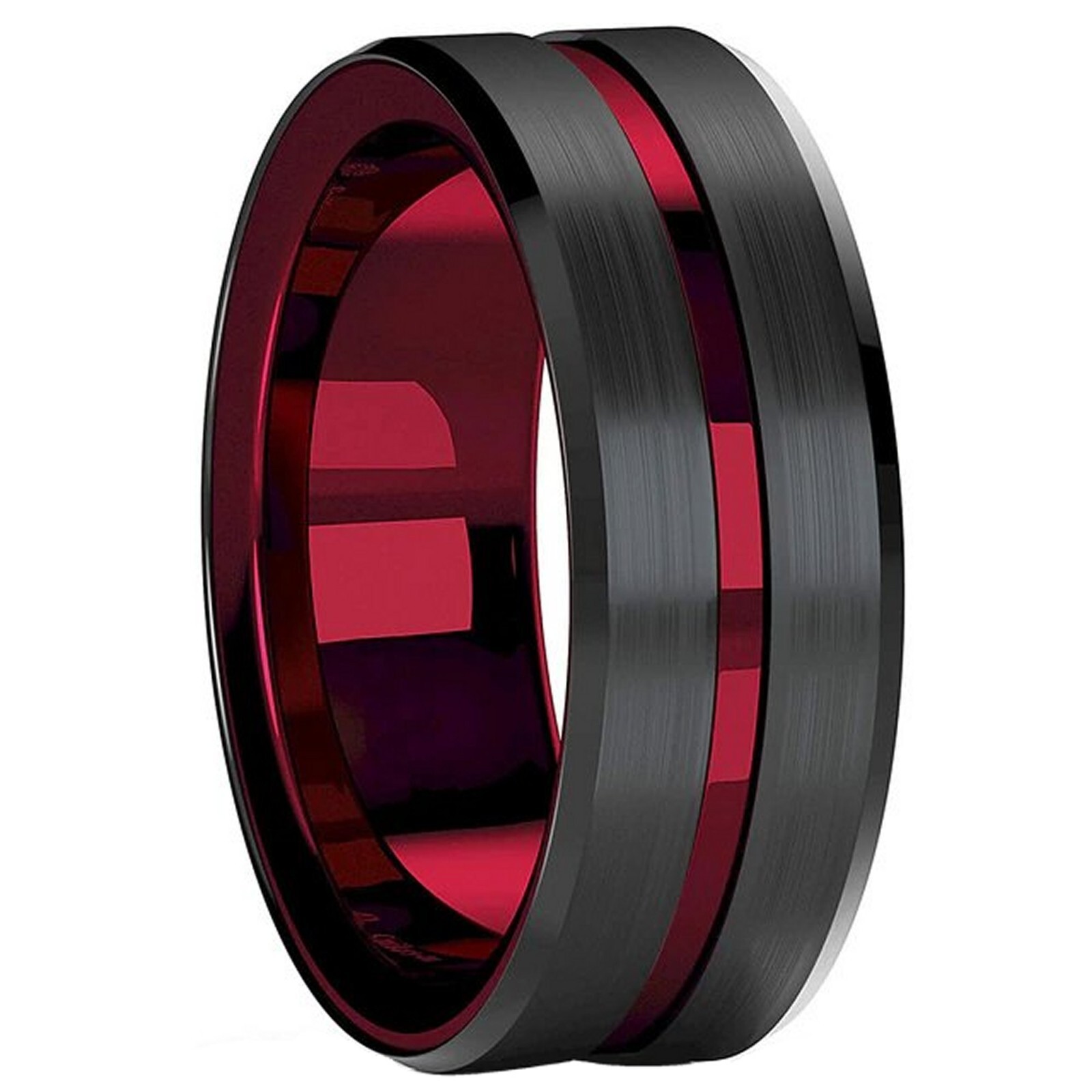Sinister Rocker Ring Black Red Genderless Stainless Steel Gothic Vampire Band