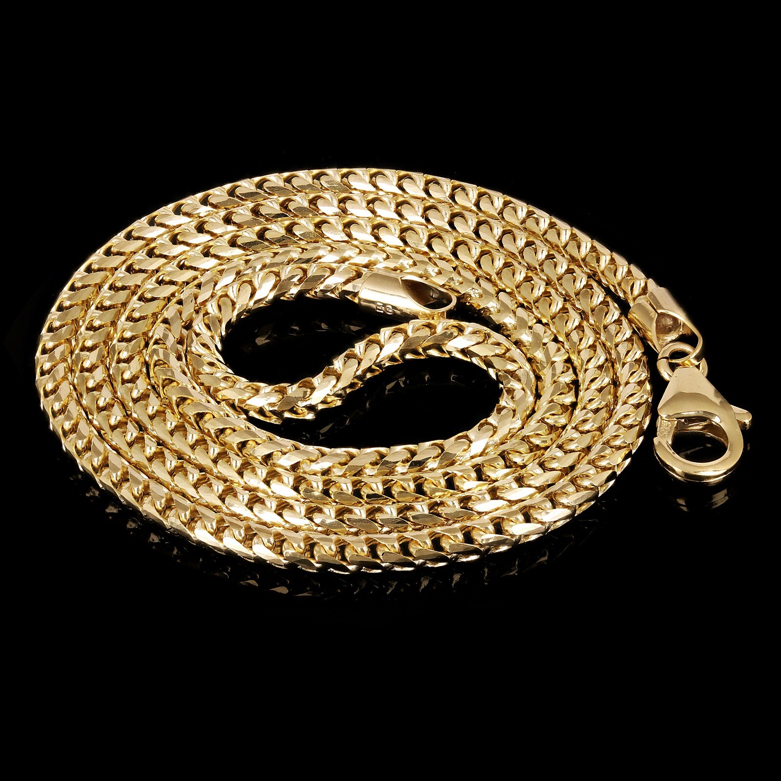 Italian 14k Yellow Gold Solid Diamond Cut Franco Chain Necklace 22″ 2.5mm 19.5g