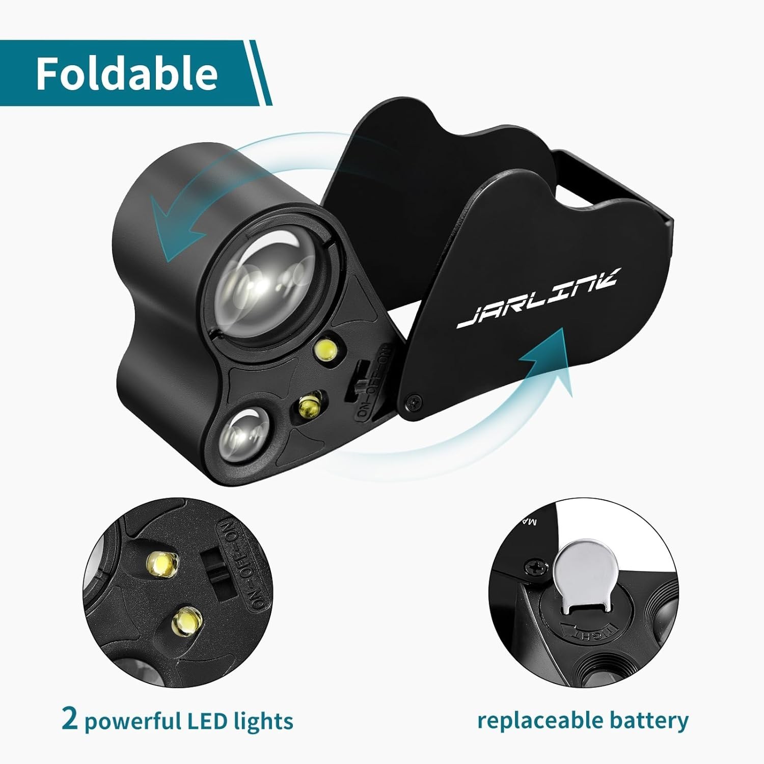 Foldable 30X 60X Magnifying Loupe with LED Light for Jewelry and Collectibles