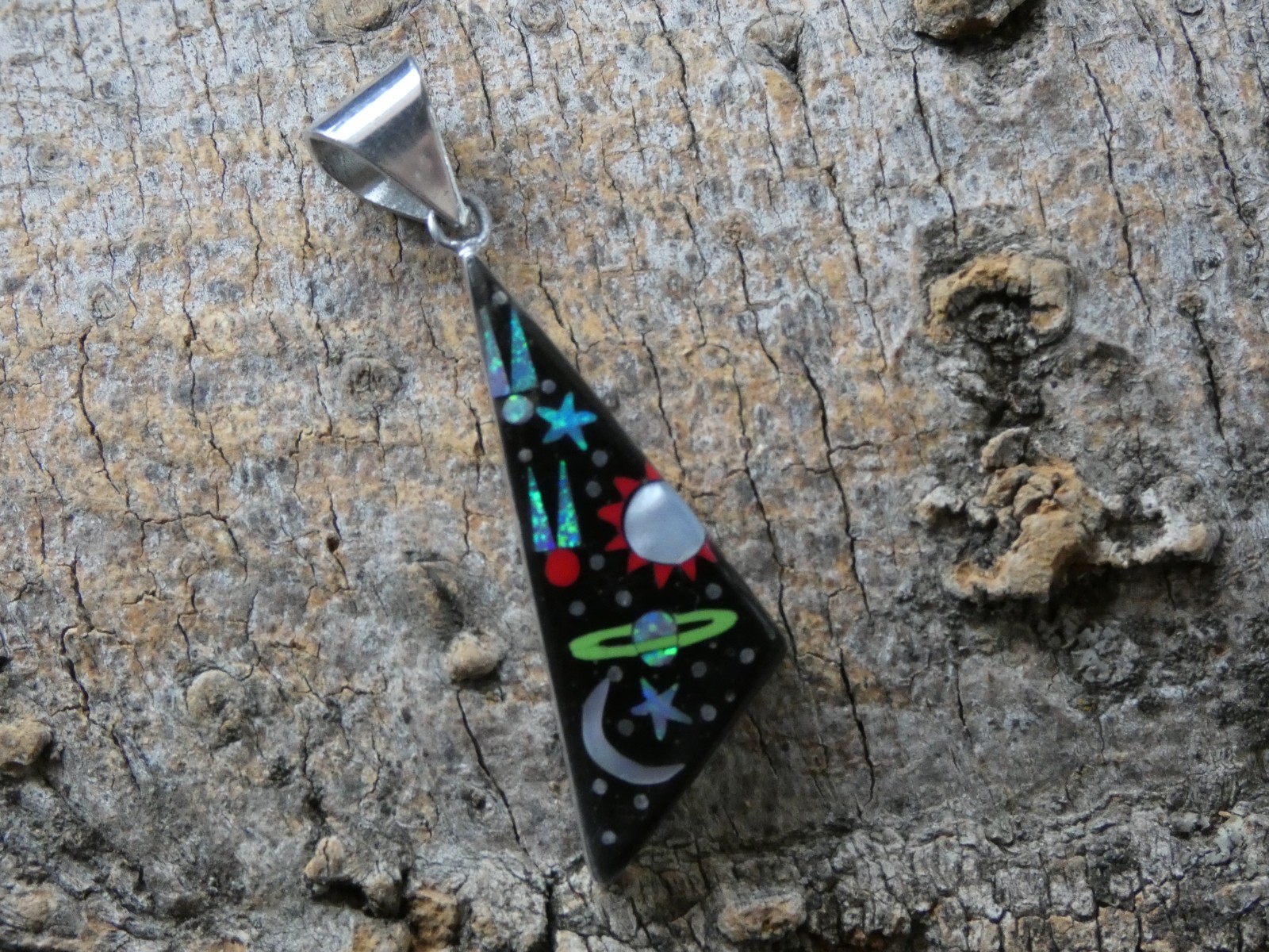 Cosmic Night Sky Multi Gemstone Opal Aluminum Sterling Silver Alloy Pendant AS99
