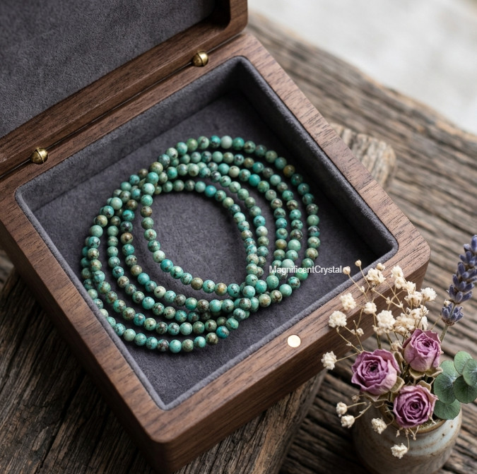 1PC Genuine African Turquoise 4mm Round Bead Stretch Bracelet Healing Crystal
