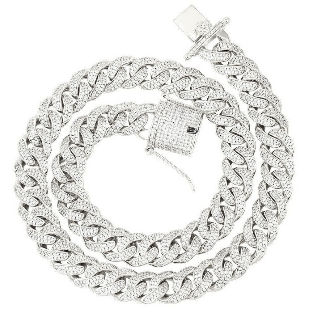 12mm Gold Plated Iced CZ Out Stainless Steel Miami Cuban Link Bracelet Or Chain