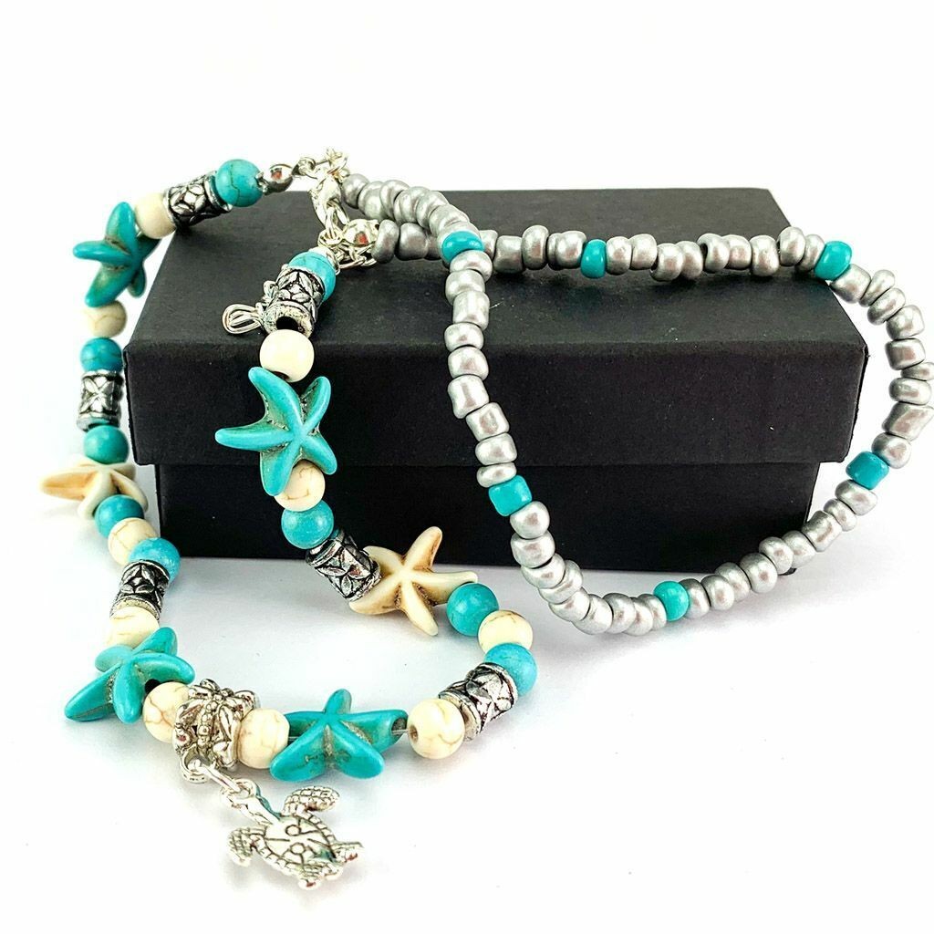 New Boho Ankle Bracelet Silver Tone Women Fashion Beaded Adjustable Beach Anklet