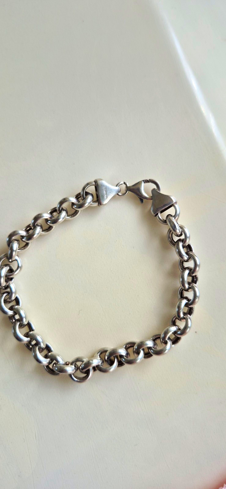 925 ITALY Mark Silver Tone Curb Link Chain Bracelet Lobster Clasp No Stone