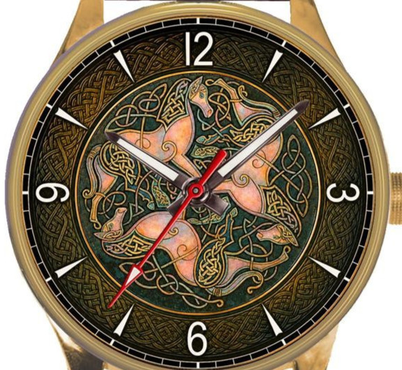 TRADITIONAL CELTIC PATTERNED HORSE ART SOLID BRASS LARGE 44 mm COLLECTIBLE WATCH