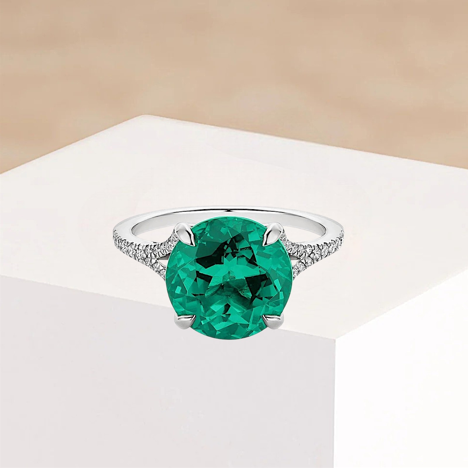 3.30 Ct Round Cut Lab Created Green Emerald Diamond Engagement Ring 950 Platinum