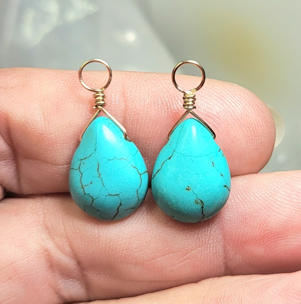 12x15mm Turquoise Blue Interchangeable Earring Charms Sterling, Rose or YG