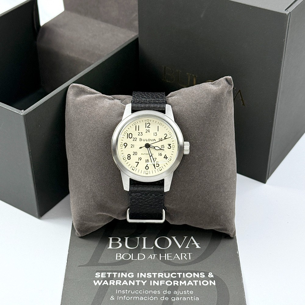 Bulova Men’s Hack Automatic Ivory Dial Black Leather Strap Watch 96A246