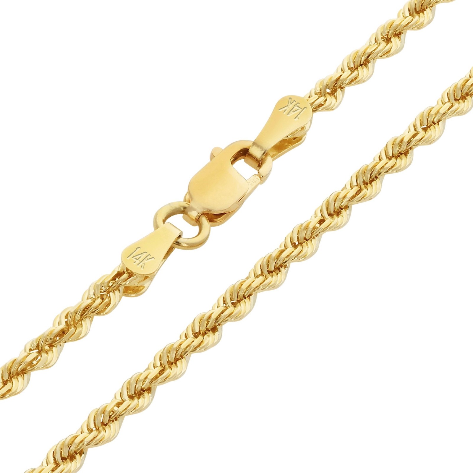 14K Yellow Gold 1.5mm-10mm Solid Diamond Cut Rope Chain Bracelet 7″ 7.5″ 8″ 9″
