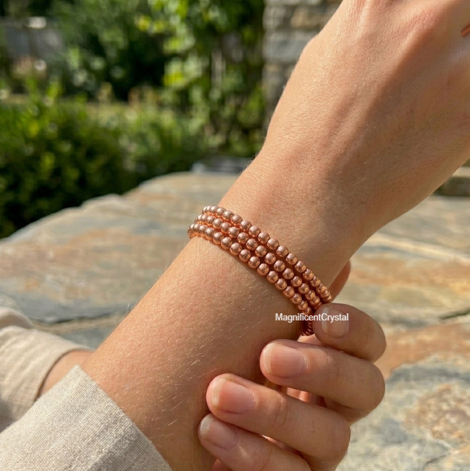 Pure Copper 6mm Bead Stretch Bracelet Energy Healing Grounding Stone Jewelry