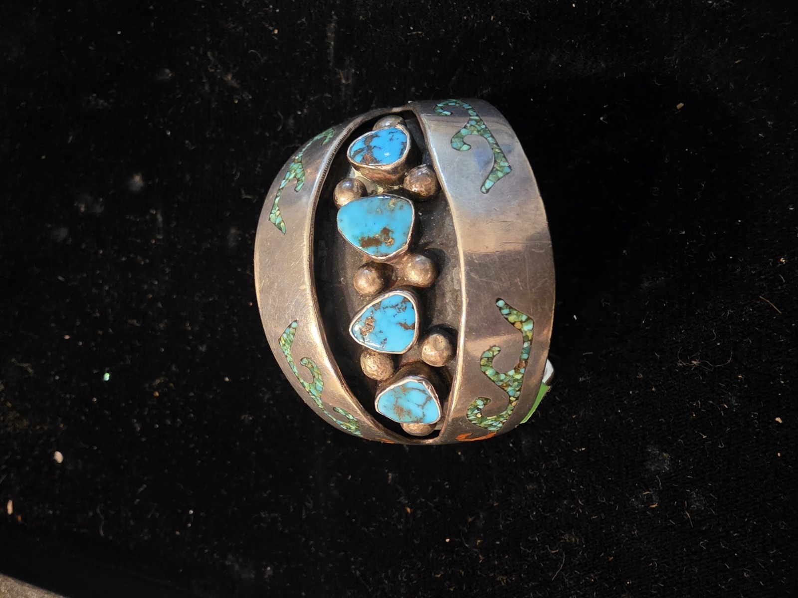 Sterling Silver Turquoise Cuff Bracelet Signed Unisex Adults Blue Green