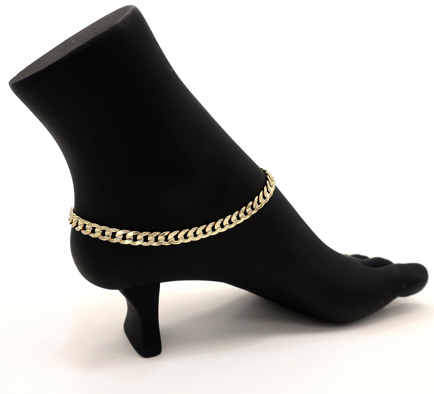 10″ CONCAVE CUBAN CURB LINK CHAIN QUALITY ANKLET CZ BRACELET 14K GOLD PLATED
