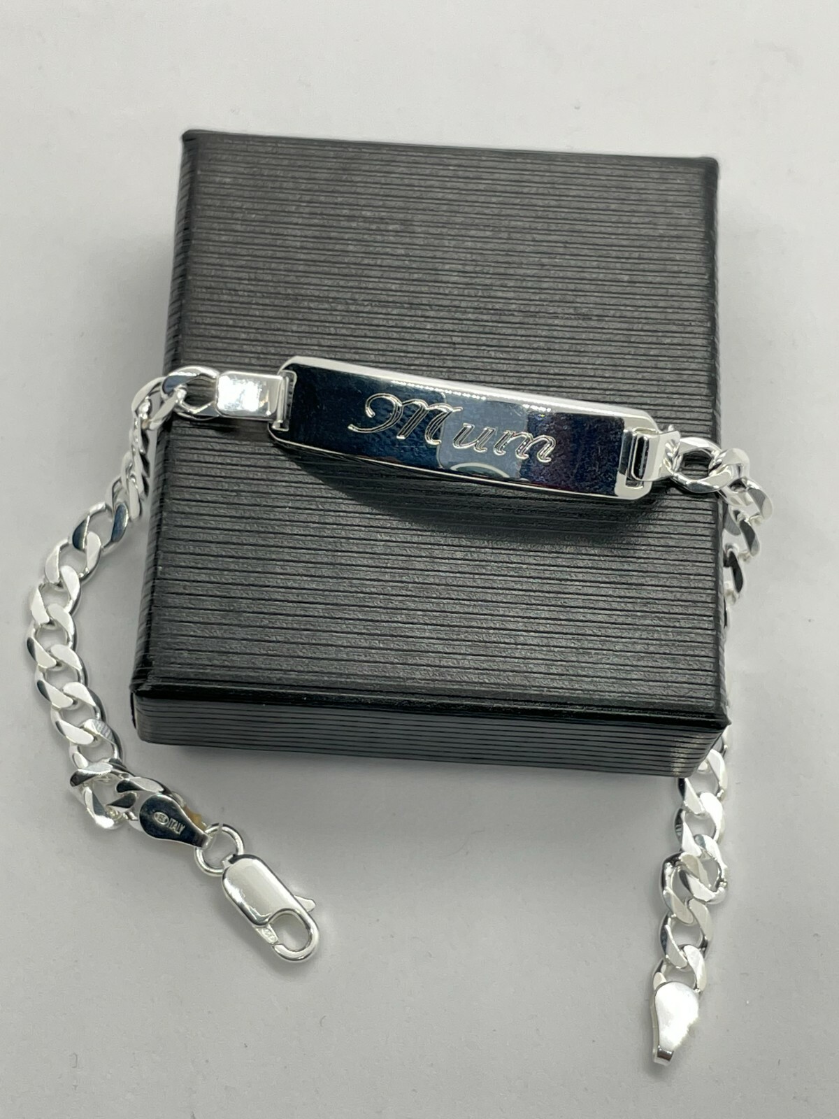 STERLING SILVER CURB ID BRACELETS FREE ENGRAVING IDENTITY LADIES GENTS BABY BOX