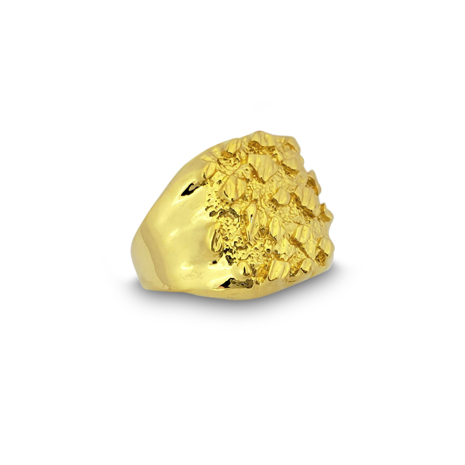 Solid 24K Yellow Gold Extra Large Diamond Cut Mens Nugget Ring, Size 5 – 11