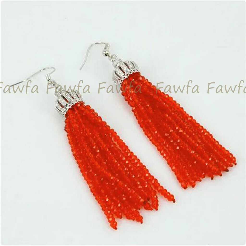 Faceted 3x4mm Multicolor Crystal Beaded Tassel Crown Dangle Silver Hook Earrings