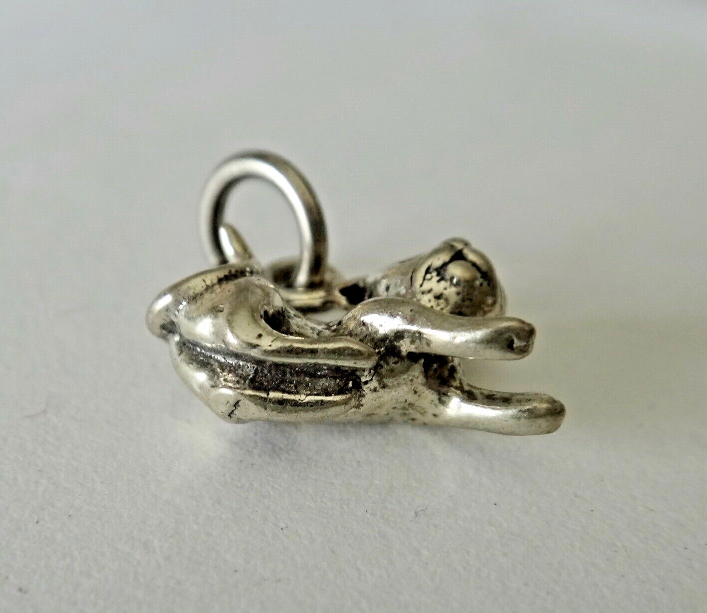 Sterling Silver 12x15mm 3D solid Cat in playful pose Charm!