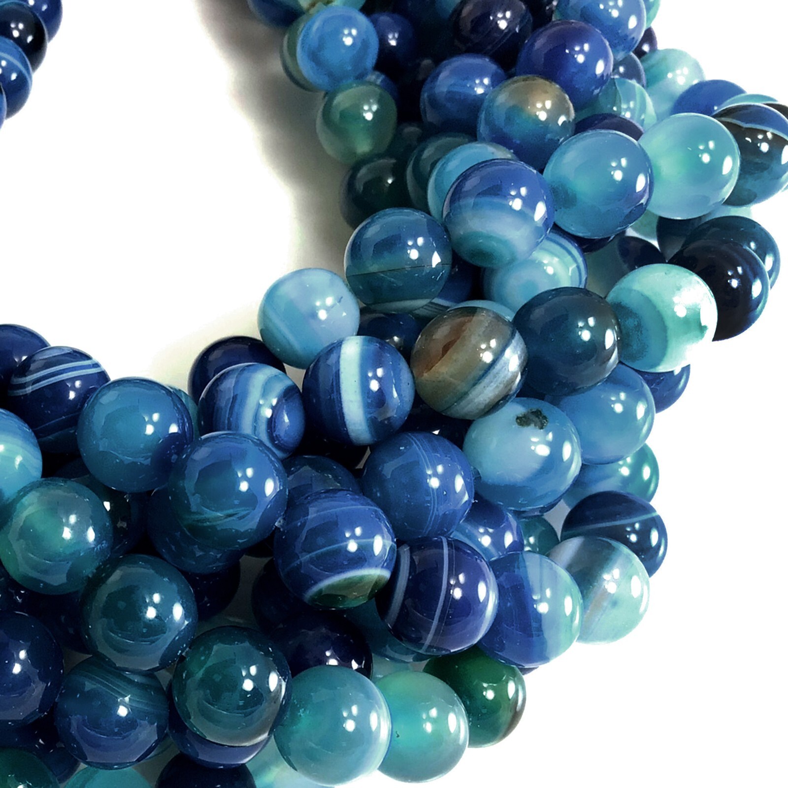 Gemstone Natural Blue Agate Bead Blue Stripe Agate Round Bead 15″ Jewelry Making