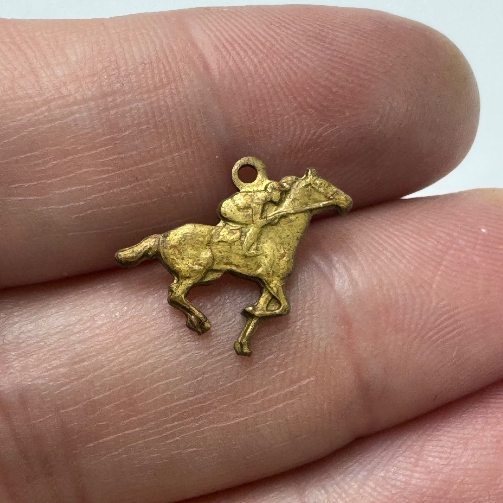 Vintage Horse Rider Charm Pendant Equestrian Jockey Gold Tone Racing