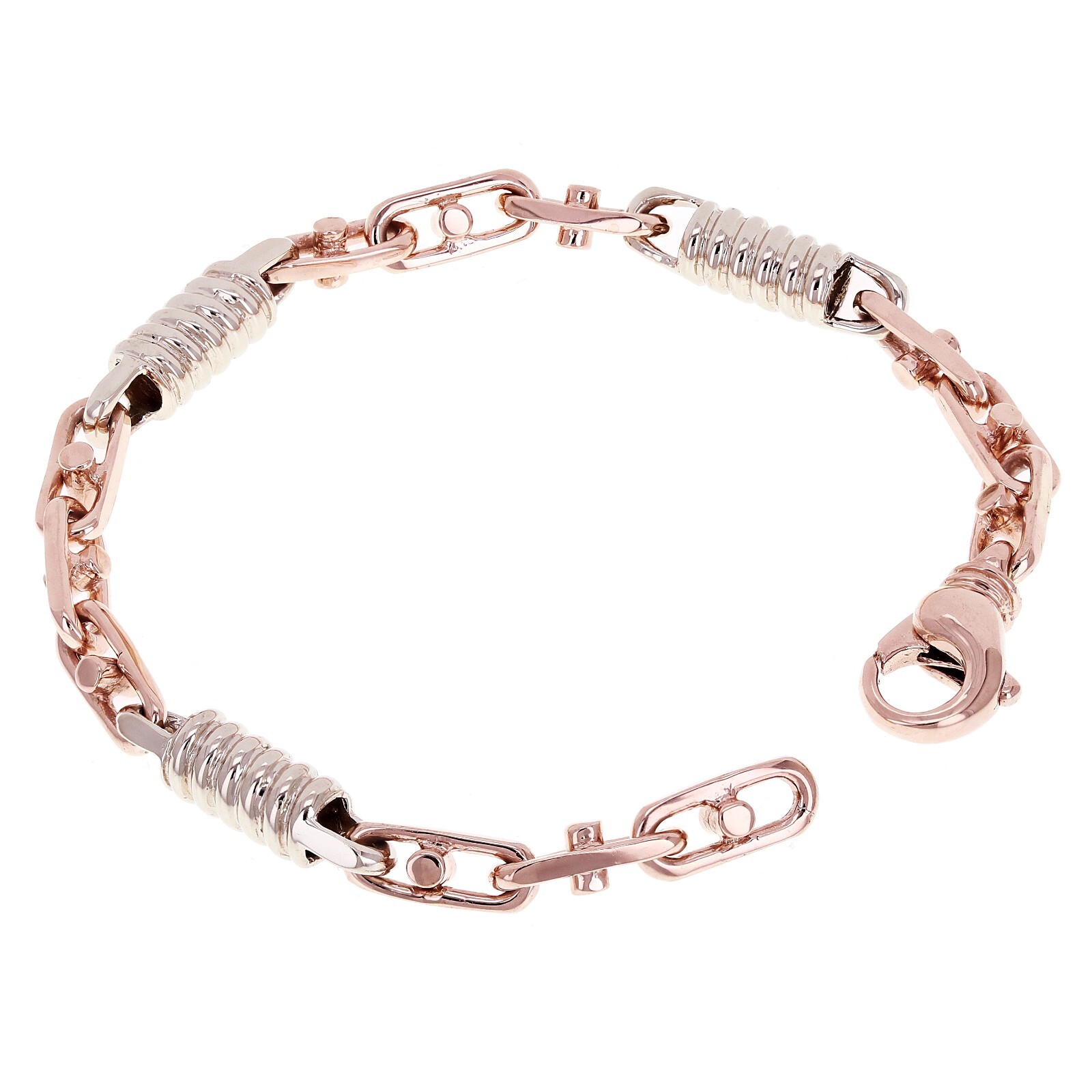14k White & Rose Gold Handmade Fashion Link Bracelet 8″ 7mm 28.5 grams