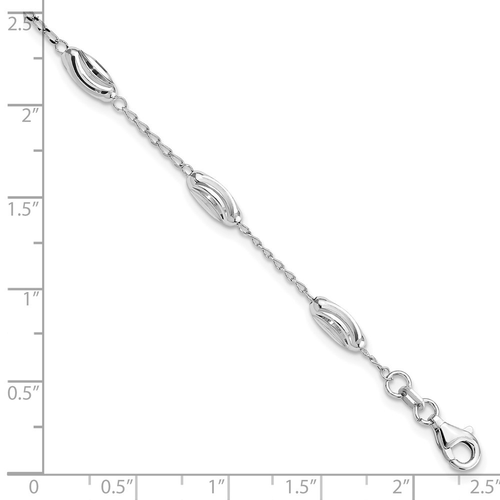 Sterling Silver Rhodium-plated Diamond-cut Oval Beads Bracelet 7″