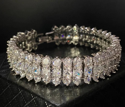 33 Cwt Princess Cut Simulated Diamond Bracelet 18k White Gold Filled Bridal Gift