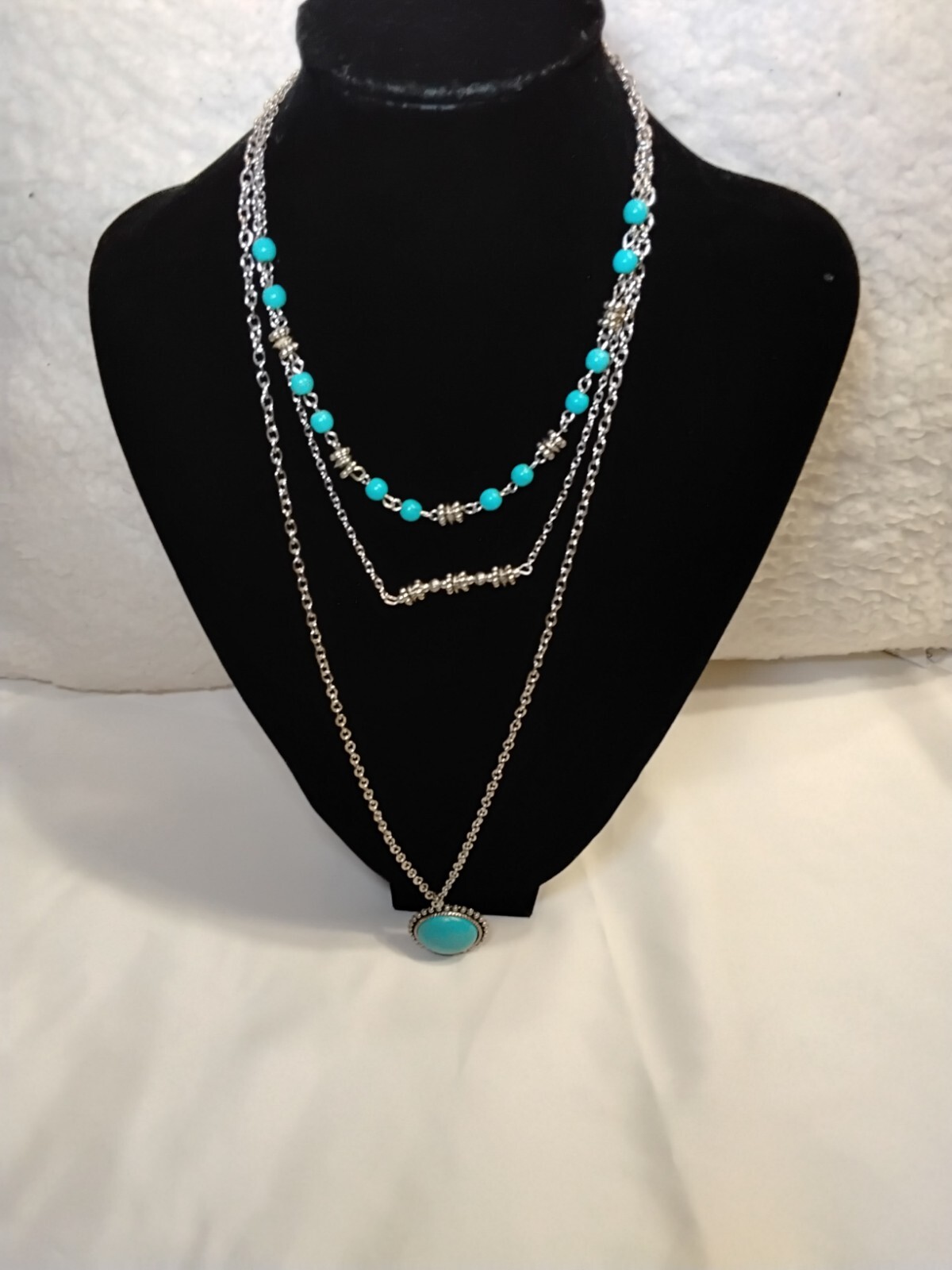 Paparazzi: Blue and Sliver Necklace | Long 3 Layer Necklace |Accessories
