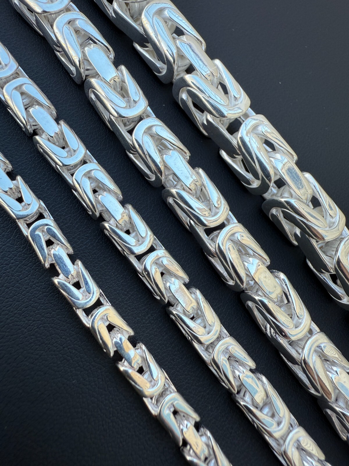 Real Solid 925 Silver Handmade Byzantine Heavy Mens Bracelet 5mm-10mm Box Clasp