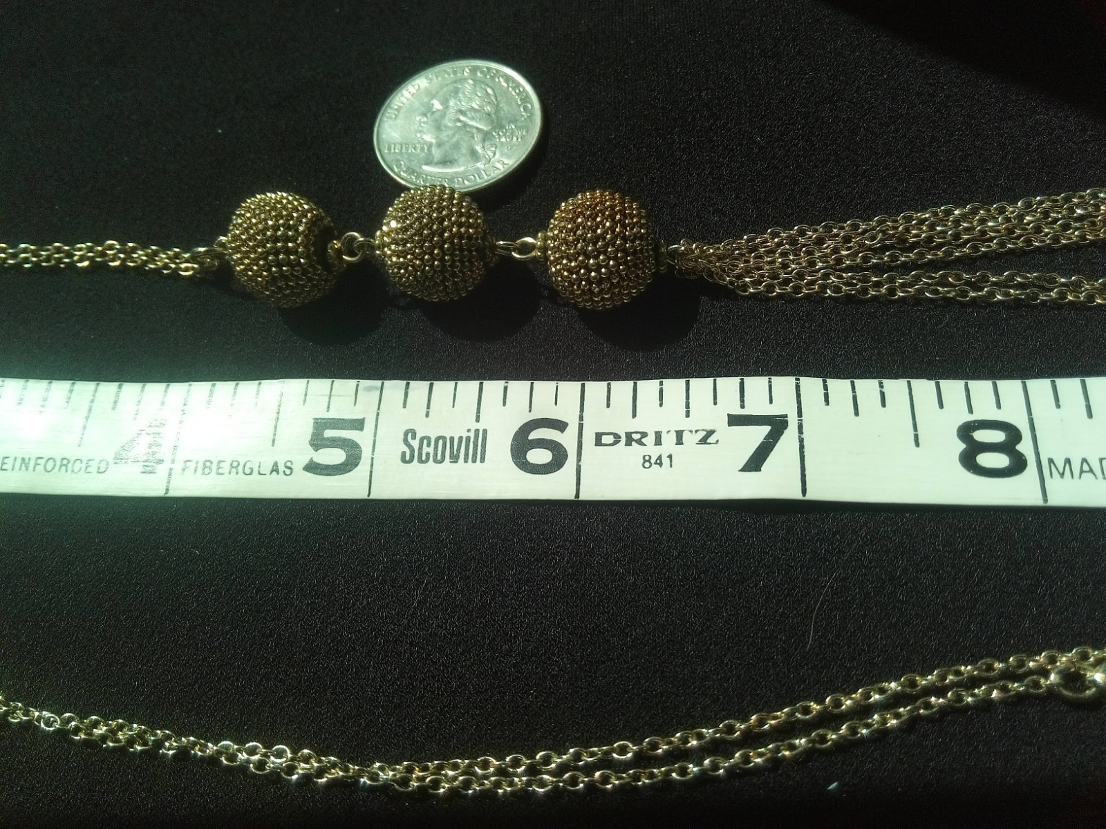 29″ Plus 2″ Ext. Gold Tone Neckl, 3, 1/2″ Decorative Balls & Tassel