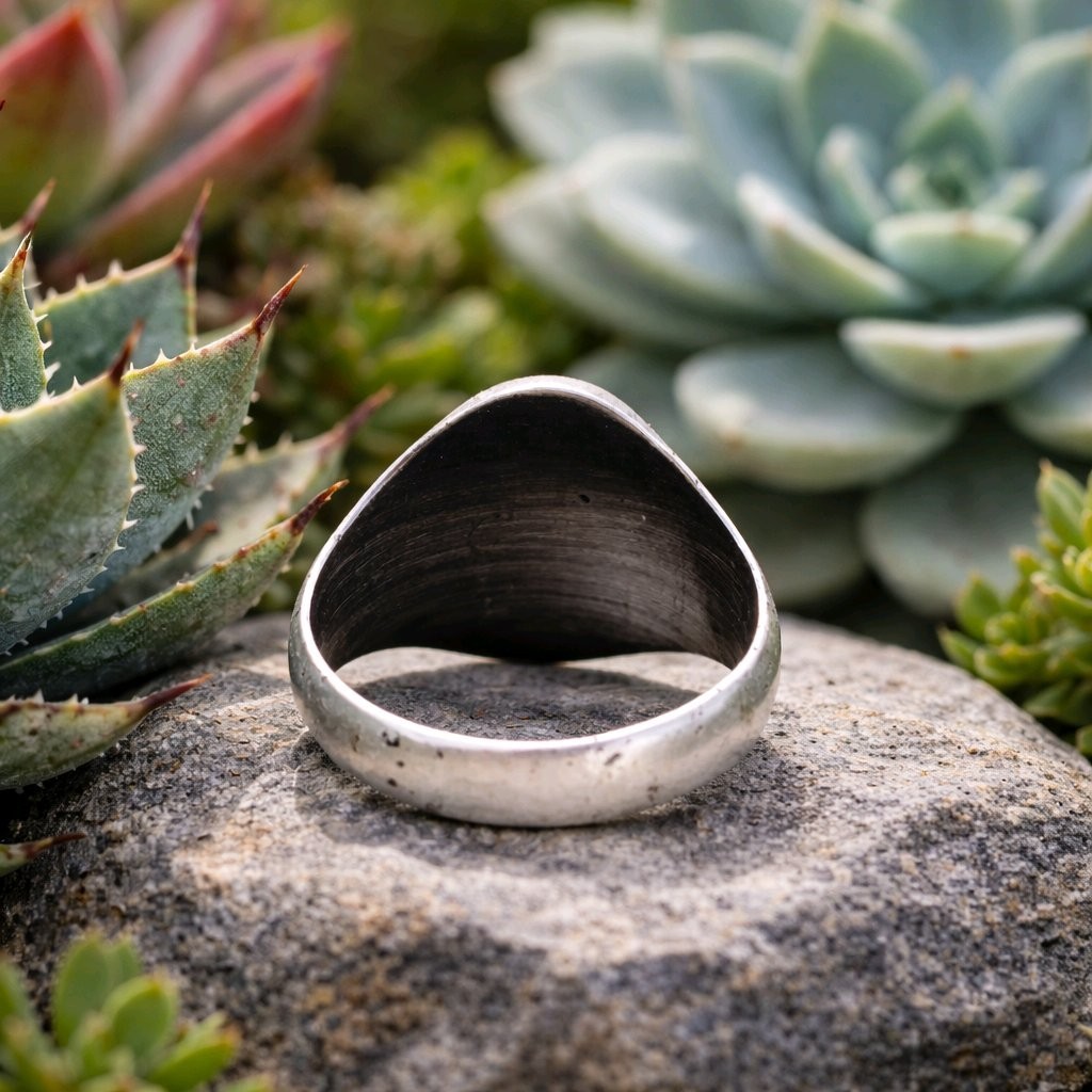 Sterling Silver 925 Mens Smooth Plain Band Oval Black Onyx Ring