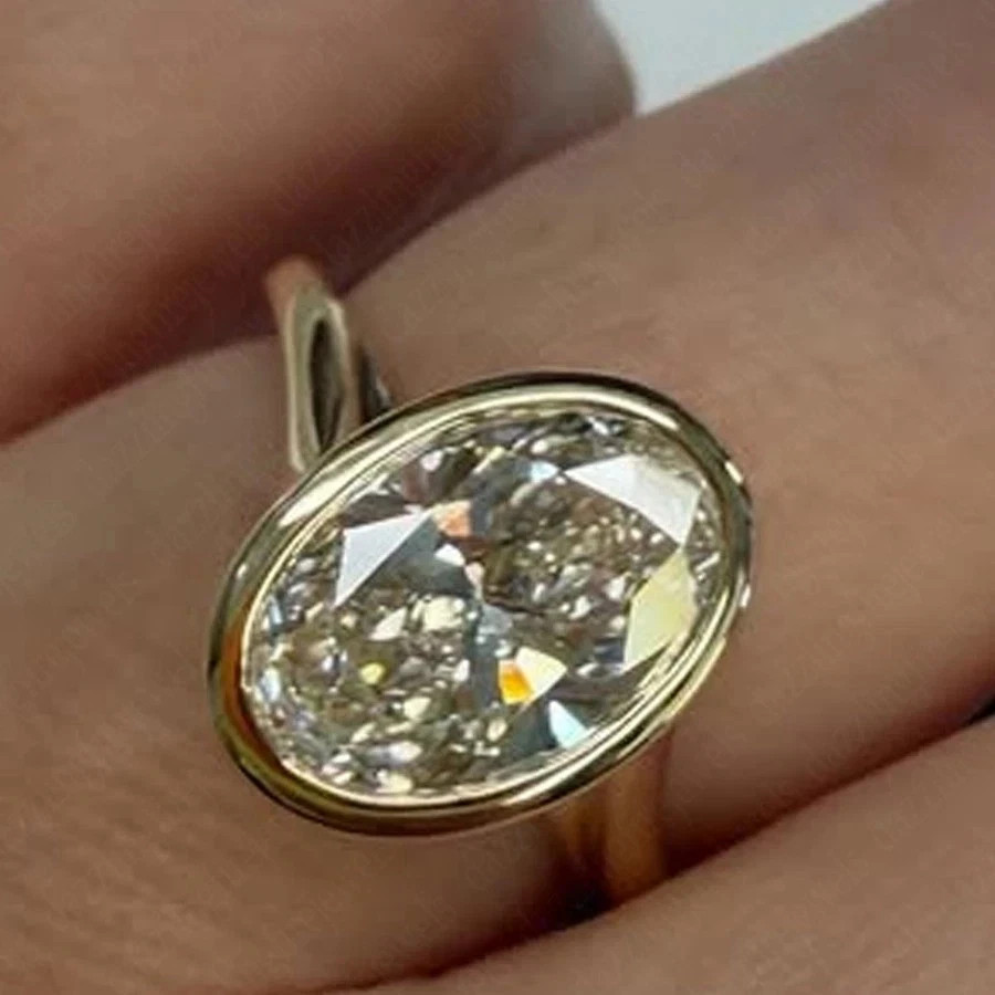 5.20Ct Oval Cut Lab Grown Diamond Hidden Halo Wedding Ring IGI 14K Yellow Gold