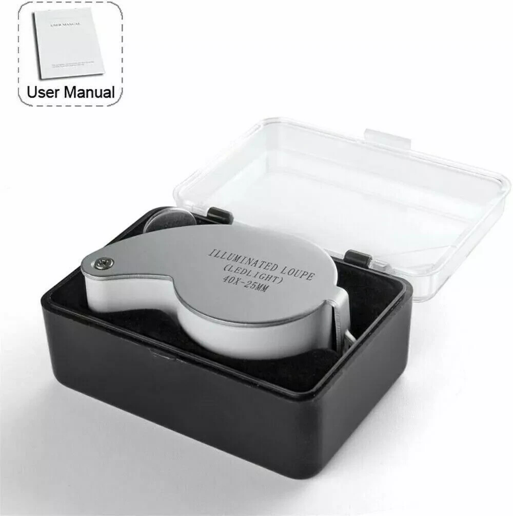 40X Illuminated Jewelers Eye Loupe Foldable Magnifier Bright LED Light Gold