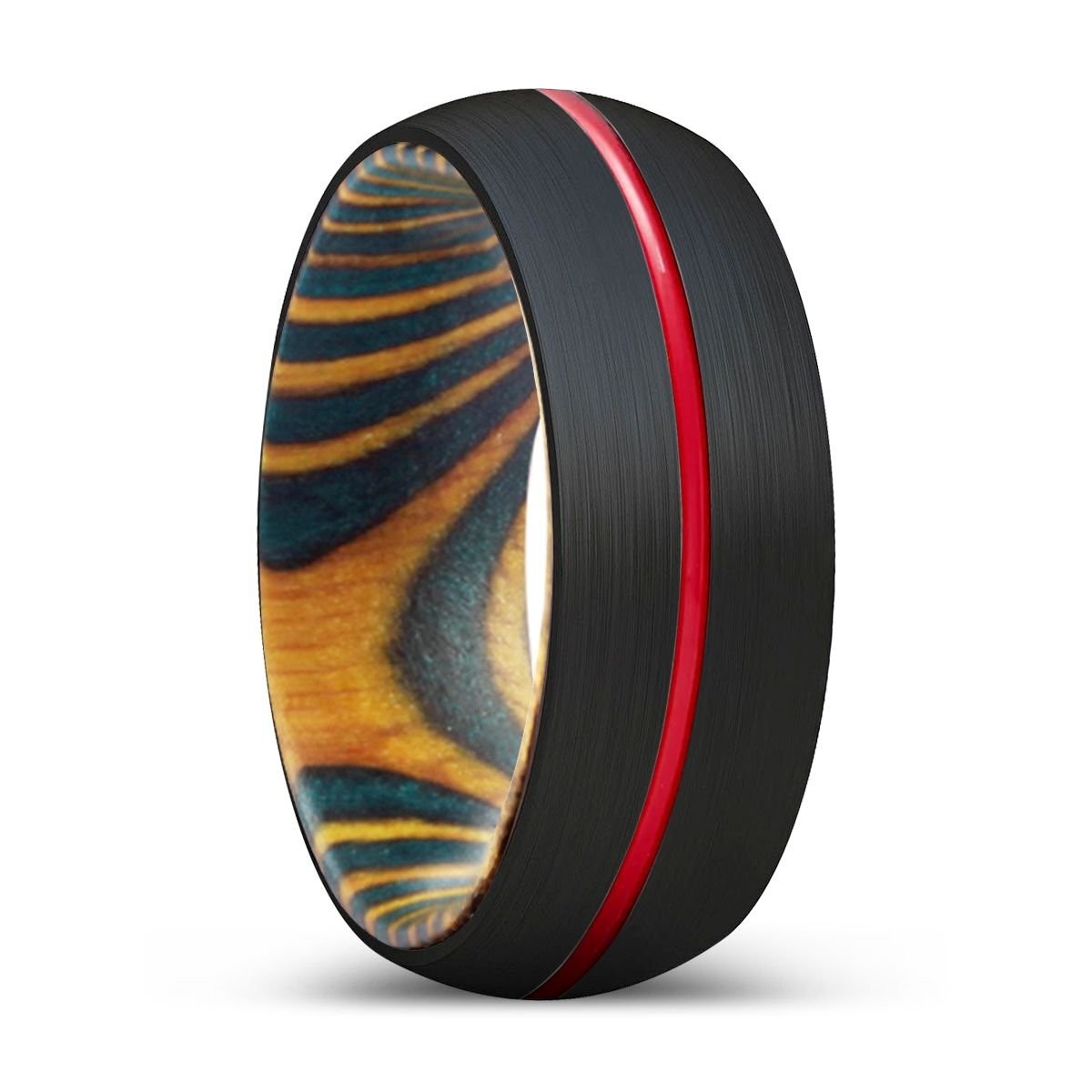 APACHE | Tungsten Green Yellow Wood Inlay Ring 8mm