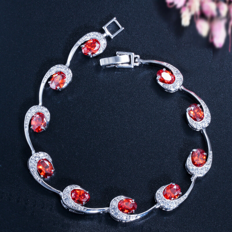 Silver Plated Multicolor Cubic Zircon Oval Charms Bracelet Fine Jewelry for Lady